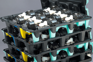 Plastic pallets.